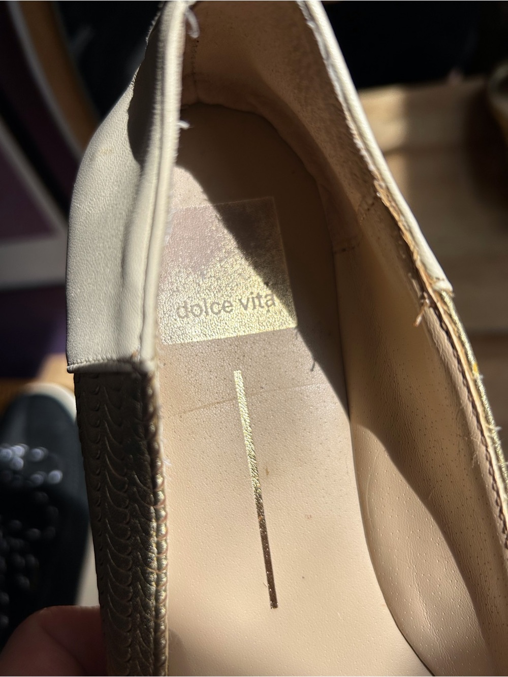 Dolce Vita Gold and Black Textured Cap-Toe Ballet Flats - Picture 5 of 6